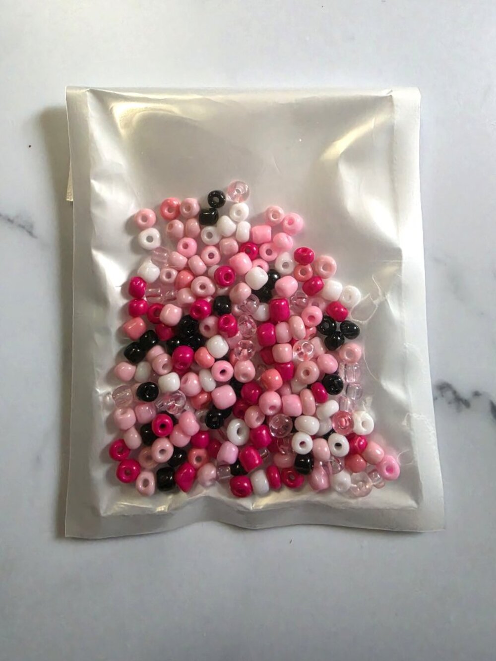 Pink, Black and White Seed Beads